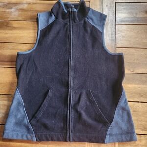 Old Navy Fleece Vest Black Gray Full Zip Pockets Women's Size M